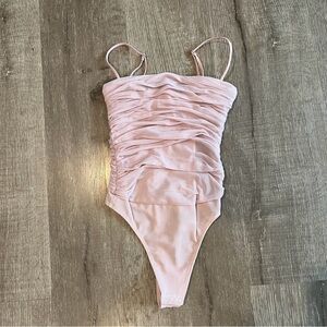 Aritzia Babaton ruched spaghetti strap square neck thong bodysuit Sz sm